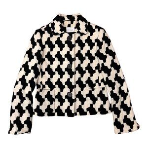 Akris Punto Black and White Houndstooth Wool Blazer Coat